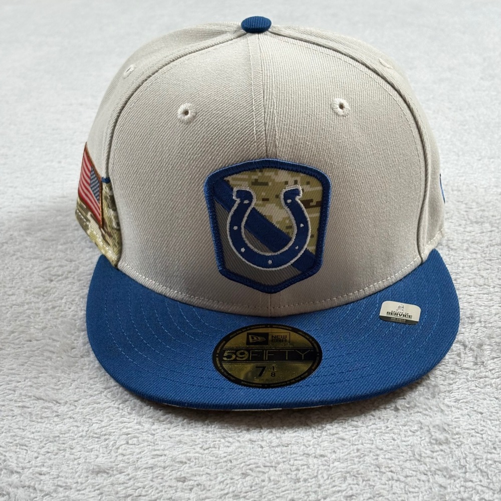 New Era 59FIFTY Indianapolis Colts Salute to Service Fitted Hat 7 1/8 Tan Blue